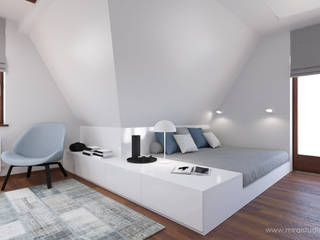 pokoje na poddaszu - Witów - wizualizacja, MIRAI STUDIO MIRAI STUDIO Dormitorios de estilo minimalista