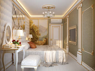 Дизайн спальни в классическом стиле в квартире в ЖК "Большой", Студия интерьерного дизайна happy.design Студия интерьерного дизайна happy.design Klassische Schlafzimmer