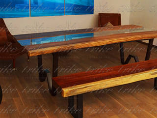 Mesas de Parota, Trike Interiorismo Trike Interiorismo Sala de jantarMesas Madeira maciça Efeito de madeira
