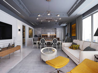 New York. Living room. Part I, KAPRANDESIGN KAPRANDESIGN 에클레틱 거실 대리석 그레이