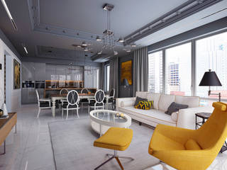 New York. Living room. Part I, KAPRANDESIGN KAPRANDESIGN Eklektyczny salon Miedź/Brąz/Mosiądz Żółty