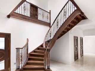 Iver Smet UK - Staircases Classic style corridor, hallway and stairs American Walnut,Wrought Iron,Curved,Design,Staircase,Bespoke