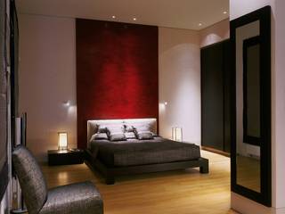 寝室 赤いポリッシュプラスターのZenスタイル, 澤山乃莉子 DESIGN & ASSOCIATES LTD. 澤山乃莉子 DESIGN & ASSOCIATES LTD. Eclectic style bedroom