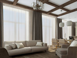 Загородный дом в стиле шале, Студия дизайна интерьера "SUN" Студия дизайна интерьера 'SUN' Eclectic style living room
