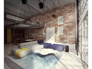 PROJEKT KONCEPCYJNY WNĘTRZ LOFTU O INDUSTRIALNYM CHARAKTERZE, AAW studio AAW studio Industrial style living room