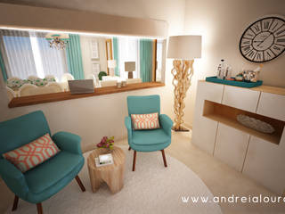 Projecto - Salas, Balcão e Entrada, Andreia Louraço - Designer de Interiores (Email: atelier.andreialouraco@gmail.com) Andreia Louraço - Designer de Interiores (Email: atelier.andreialouraco@gmail.com) Modern living room Turquoise