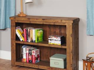 Heyford Rough Sawn Oak Low Bookcase Asia Dragon Furniture from London Rustic style living room Shelves