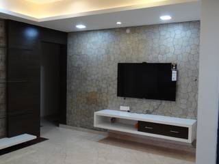TV Wall cabinet with Stone Cladding background homify Living room