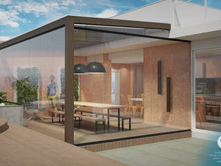 Espaço Gourmet e recreação em terraço, studio vtx studio vtx Rustikaler Balkon, Veranda & Terrasse Orange