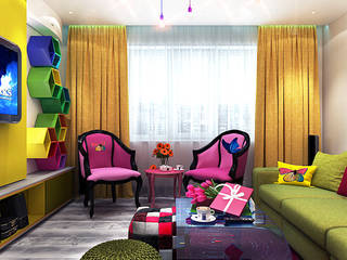 Living room apartment in the panel house, Your royal design Your royal design Eclectic style living room Multicolored