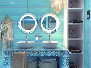 Bathroom apartment in the panel house, Your royal design Your royal design 地中海スタイルの お風呂・バスルーム 青色