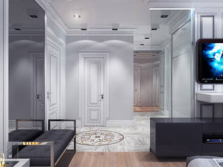 Studio. The kitchen and living room, Your royal design Your royal design Eclectic style corridor, hallway & stairs White