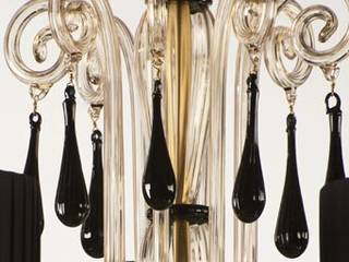 Murano Glass Chandelier - Modern black lampshades and fumé glass chandelier - GRIMANI, YourMurano Lighting UK YourMurano Lighting UK 臥室 玻璃