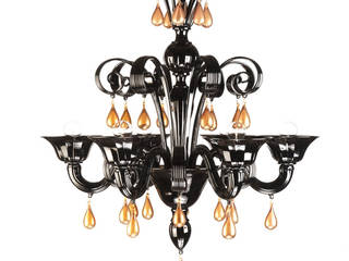 Murano Glass Chandelier - modern black and gold glass chandelier - ORSEOLO, YourMurano Lighting UK YourMurano Lighting UK Pasillos, vestíbulos y escaleras modernos Vidrio