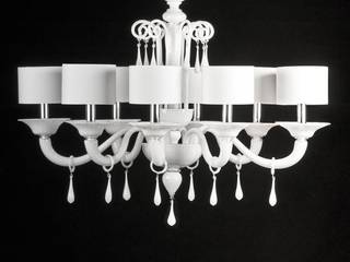 Murano Glass Chandelier - modern white glass chandelier - PRIULI WHITE, YourMurano Lighting UK YourMurano Lighting UK Estudios y oficinas modernos Vidrio