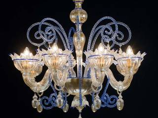 Murano Glass Chandelier - classic blue decorations, gold leaf and crystal glass chandelier - RENIER, YourMurano Lighting UK YourMurano Lighting UK Phòng khách phong cách kinh điển Ly