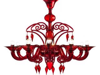 Murano Glass Chandelier - modern red glass chandelier - DOLFIN, YourMurano Lighting UK YourMurano Lighting UK モダンデザインの ダイニング ガラス