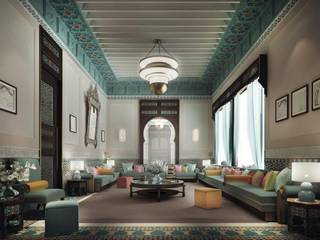 Thriving Legacy Through Luxurious Moroccan Majlis Interior Design, IONS DESIGN IONS DESIGN Mediterrane Wohnzimmer Holz Mehrfarbig