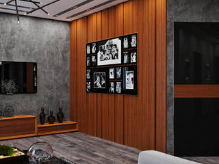 Гранит и дерево в гостиной, Студия дизайна ROMANIUK DESIGN Студия дизайна ROMANIUK DESIGN 客廳
