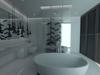 Czarno-biała łazienka, emc|partners emc|partners Baños de estilo moderno Cerámico