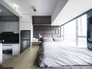 Black-and-white stuido flat in Hong Kong, Zip Interiors Ltd: minimalist by Zip Interiors Ltd, Minimalist studio flat,open plan,home,cozy home,minimal,black and white