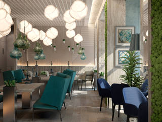 Interior design of the restaurant Park Avenue, YOUSUPOVA YOUSUPOVA Eclectic style walls & floors