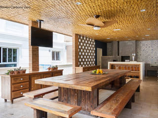 Forro com esteira trançada de Bambu BAMBU CARBONO ZERO Cozinhas rústicas Bambu Verde cozinha externa,forro de bambu,ripas de bambu,rustico,area externa,forro,revestimento,bambucarbonozero,esteira de bambu