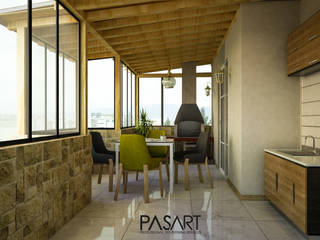 BAĞÇEŞME PROJE 3D GÖRSELLER, PASART DESİGN PASART DESİGN ระเบียง, นอกชาน ไม้ Wood effect