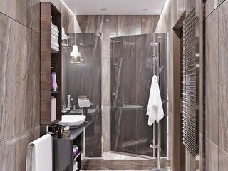 Прихожая и ванная цвета гранита, Студия дизайна ROMANIUK DESIGN Студия дизайна ROMANIUK DESIGN Endüstriyel Banyo