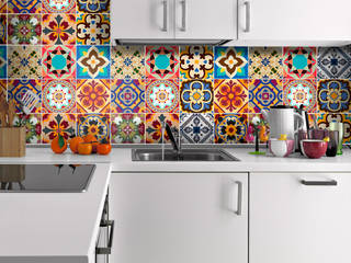 Talavera Traditional Tile Decals, MOONWALLSTICKERS.COM MOONWALLSTICKERS.COM Nhà bếp phong cách Địa Trung Hải