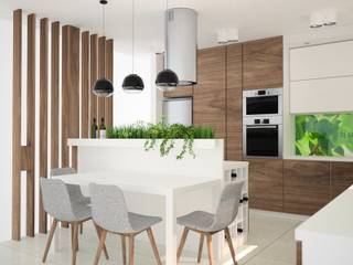 Projekt kuchni z zielonym akcentem, OES architekci OES architekci Modern kitchen Wood Wood effect