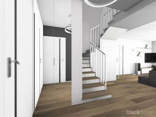 Salon z jadalnią , black design black design Scandinavian style corridor, hallway& stairs Wood Wood effect