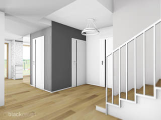 Salon z jadalnią , black design black design Couloir, entrée, escaliers scandinaves Bois Effet bois