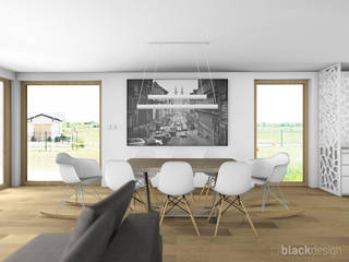 Salon z jadalnią , black design black design Scandinavian style dining room Wood Wood effect