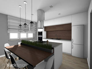 Kuchnia z wyspą, black design black design Kitchen Wood Wood effect