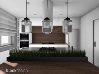 Kuchnia z wyspą, black design black design Kitchen Wood Wood effect