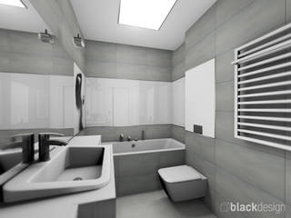 Łazienka szaro biała, black design black design 미니멀리스트 욕실 유리