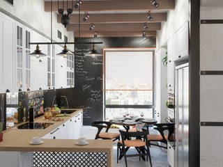 Стильная кухня в апартаментах в Москве, Студия дизайна ROMANIUK DESIGN Студия дизайна ROMANIUK DESIGN Endüstriyel Mutfak