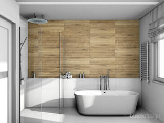 Łazienka dla dwojga, z prysznicem i wanną, black design black design Classic style bathroom Wood Wood effect