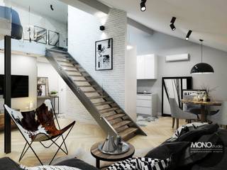 Minimalistyczne mieszkanie z antresolą, MONOstudio MONOstudio Living room
