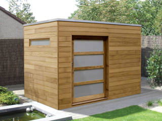 Iroko Box homify Garasi Modern Kayu Wood effect box,cube,storage,shed,modern,flat roof,wood effect,luxury