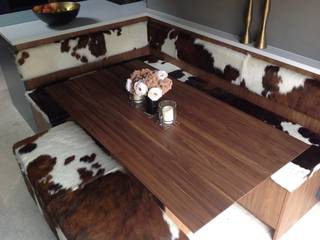 Cowhide Bench Seating, Hide and Stitch Hide and Stitch Столовая комната в эклектичном стиле