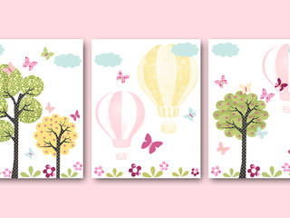 Hot Air Balloon Baby Girl Nursery Print , artbynataera artbynataera غرفة الاطفال ورق