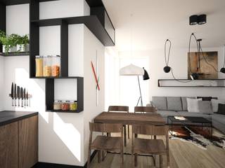 Projekt mieszkania w Czeladzi, OES architekci OES architekci Nowoczesny salon Kompozyt drewna i tworzywa sztucznego Biały