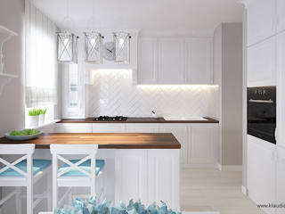 Mieszkanie w stylu amerykańskim, Klaudia Tworo Projektowanie Wnętrz Sp. z o.o. Klaudia Tworo Projektowanie Wnętrz Sp. z o.o. Eclectic style kitchen White