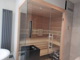 Sauna innen Hemlock, mit Glasecke., Wellness & More GmbH Wellness & More GmbH Ванна кімната