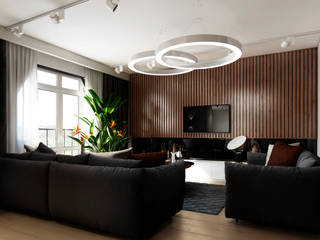 Проект современной двухуровневой квартиры в Казани площадью 83 квадратных метра. , Millimetr Millimetr Minimalist living room Wood Wood effect