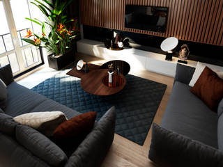 Проект современной двухуровневой квартиры в Казани площадью 83 квадратных метра. , Millimetr Millimetr Living room لکڑی Wood effect