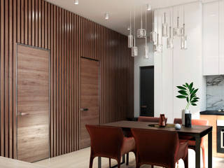 Проект современной двухуровневой квартиры в Казани площадью 83 квадратных метра. , Millimetr Millimetr Kitchen لکڑی Wood effect
