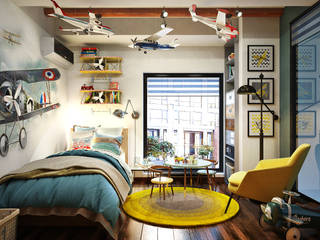Детская комната в стиле авиа для юного летчика, Студия дизайна ROMANIUK DESIGN Студия дизайна ROMANIUK DESIGN Industriale Kinderzimmer Braun